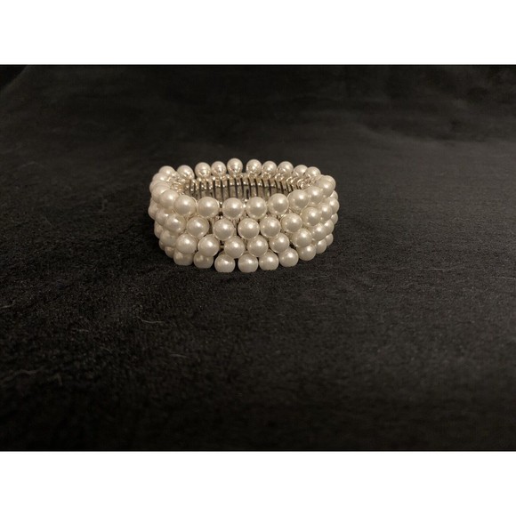 Faux Pearl Bracelet Chunky Stretchable Vintage - Picture 3 of 10